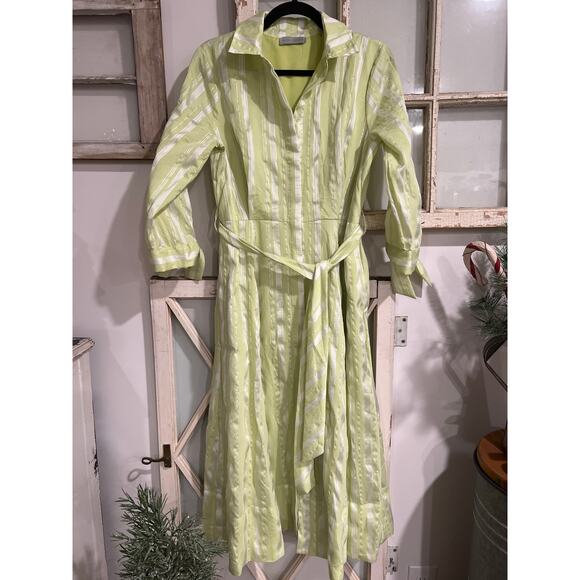 Elie Tahari size 10 lime green & white midi dress - Picture 2 of 4